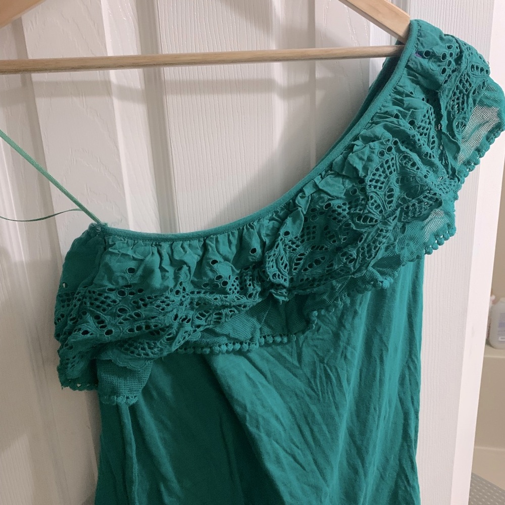 Anthropologie One Shoulder Embroidered Top Size S